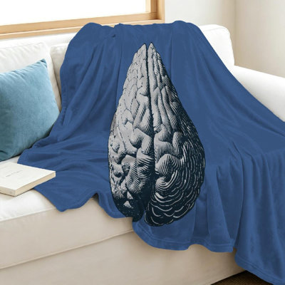 Black Soft Flannel Fleece Throw Blanket,Monochrome Gray Brain Single-Sided Print