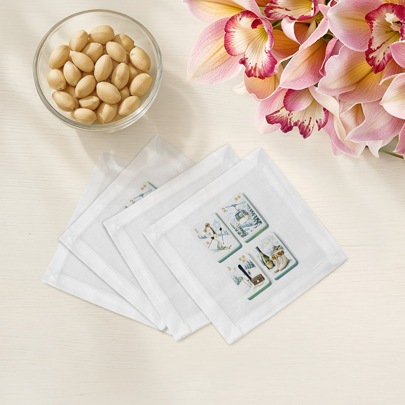 Serviettes de cocktail en satin de coton Mahjong