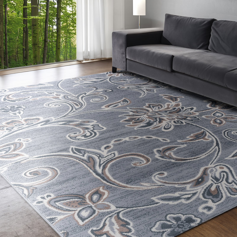 Tapis floral gris Majoros, Rectangle de 5 pi x 7 pi