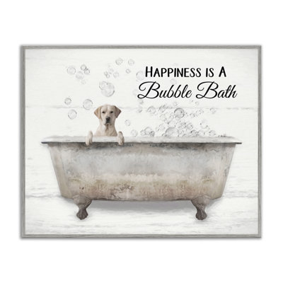 'Stupell Industries Happiness Is A Bubble Bath Dog In Tub Word Design' by Lori Deiter - Painting Print