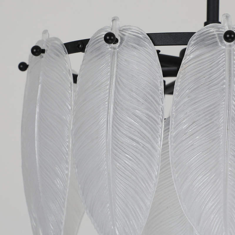 6-Light Black and Frosted Glass Leaf Chandelier for Kitchen Island Dining Bedroom Living Room Foyer, 11” H x 13” W