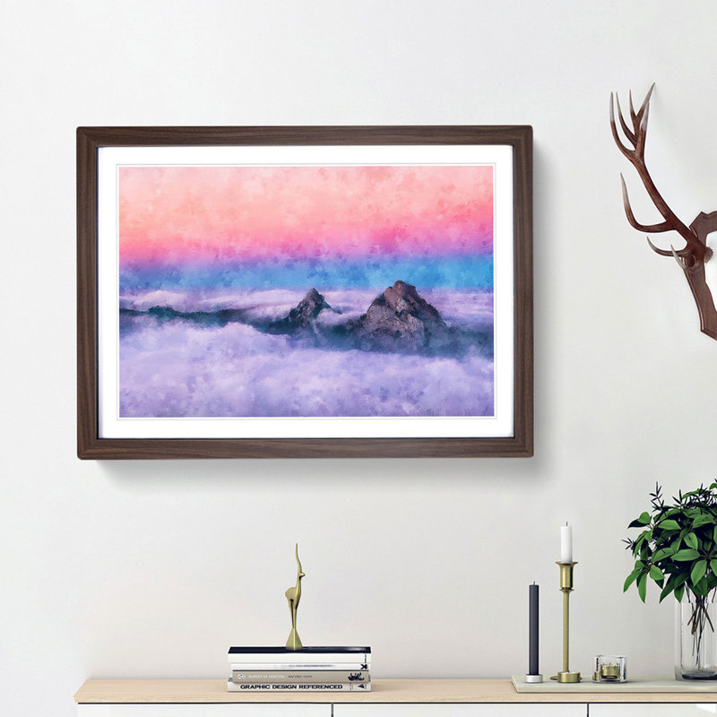 Clouds over the Swiss Mountains - Picture Frame Graphic Art Print, 24cm H x 33cm W x 2cm D, Walnut Framed