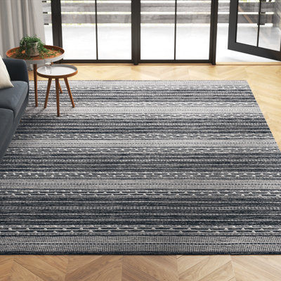 Hartwig Striped Handwoven Cotton Black/Ivory Area Rug