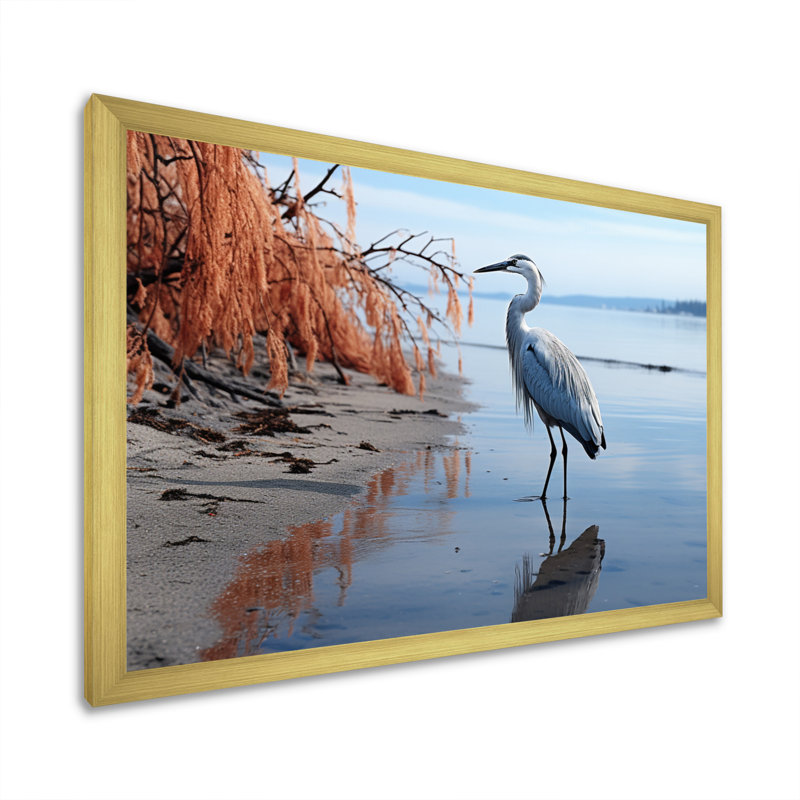 Heron Morning Stroll, reproduction d'art sur toile, H 16 po x l 32 po x P 1 po, Encadrement doré