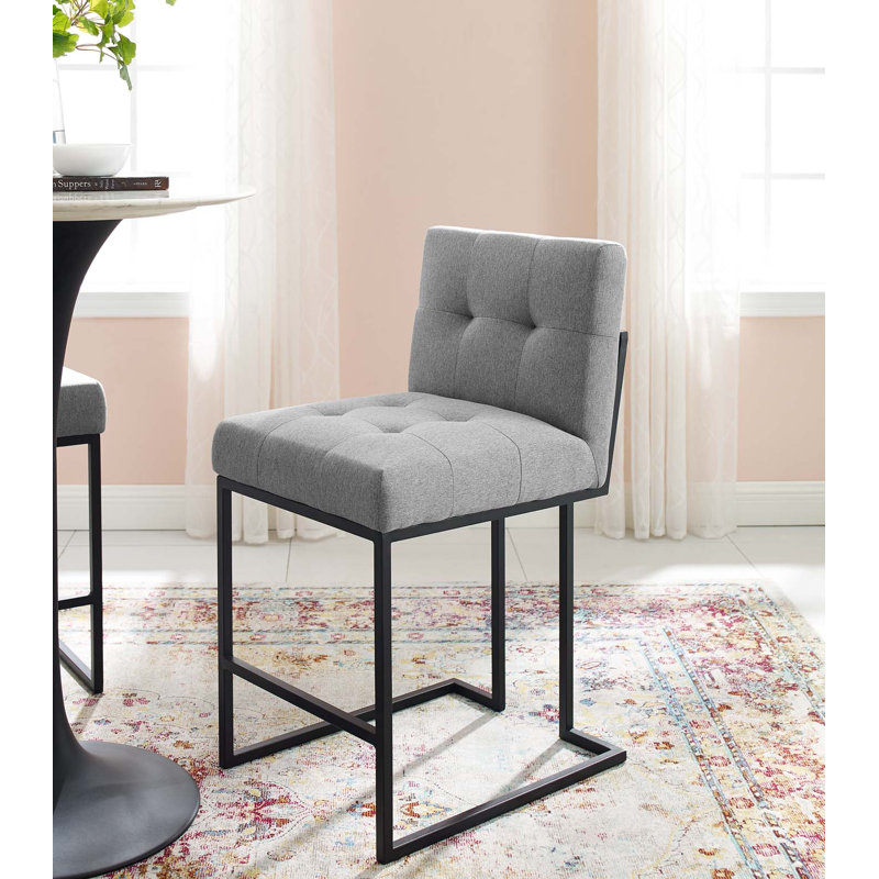 Gray Polyester Upholstered Counter Stool with Black Stainless Steel Base