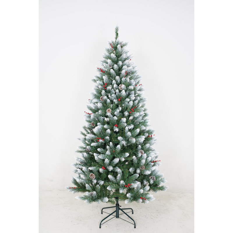 Arbre de Noël artificiel illuminé 7 pi, épinette de Norvège, 250 lumières blanc chaud, charnière à extension automatique, arbre de Noël artificiel avec pommes de pin, baies de houx et support