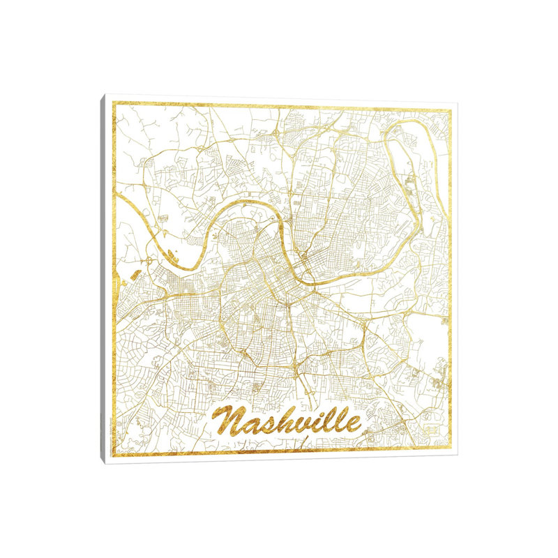 Nashville Gold Leaf Urban Blueprint Map by Hubert Roguski - Wrapped Canvas Print, 93.98 cm H x 93.98 cm W x 3.175 cm D