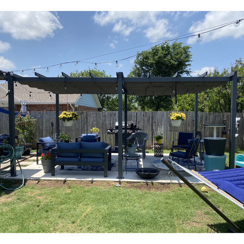 Pergola en aluminium avec auvent, gris, 18 pi. L 12 pi. D