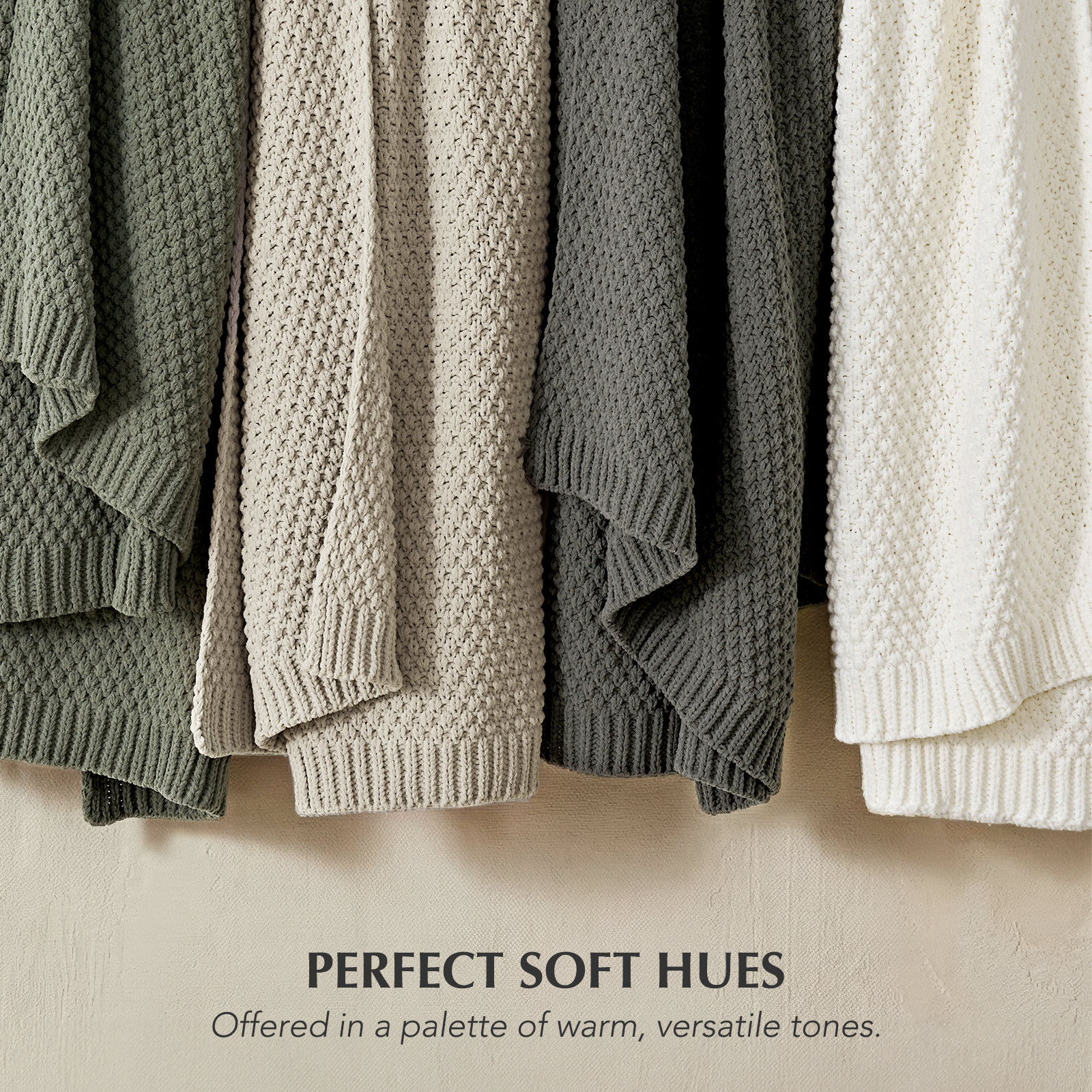 Chunky Chenille Knit Throw Blanket, 90" L x 90" W, Chambray Blue
