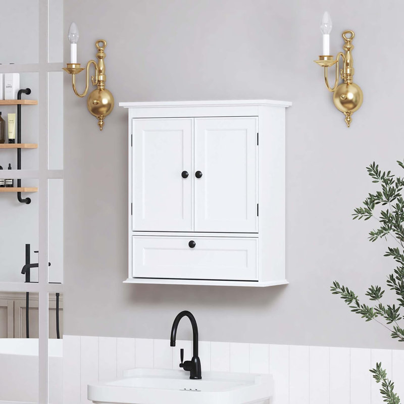 Double Door Small Bathroom Wall Mounted Storage Cabinet, Living Room Medicine Cabinet Organizer, White