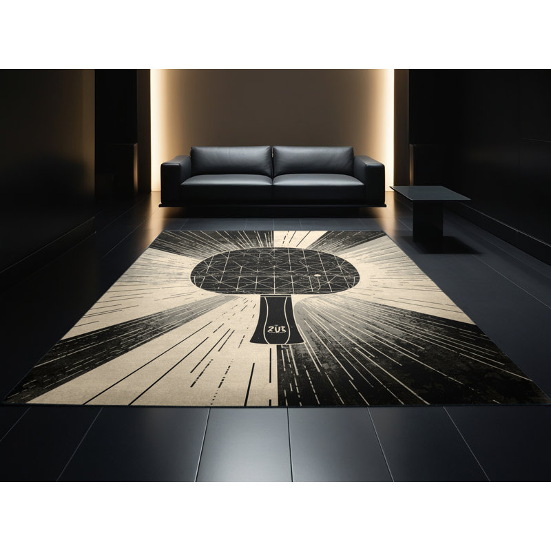 Machine Washable Auburndale Table Tennis Olympic Modern Geometric Rug in Black – Black Binding, 2x4