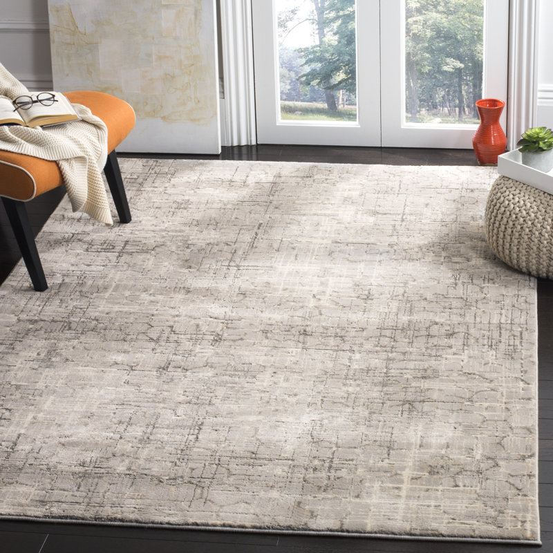 Tapis à motif abstrait gris / ivoire Edvin, Rectangle 4 pi x 6 pi