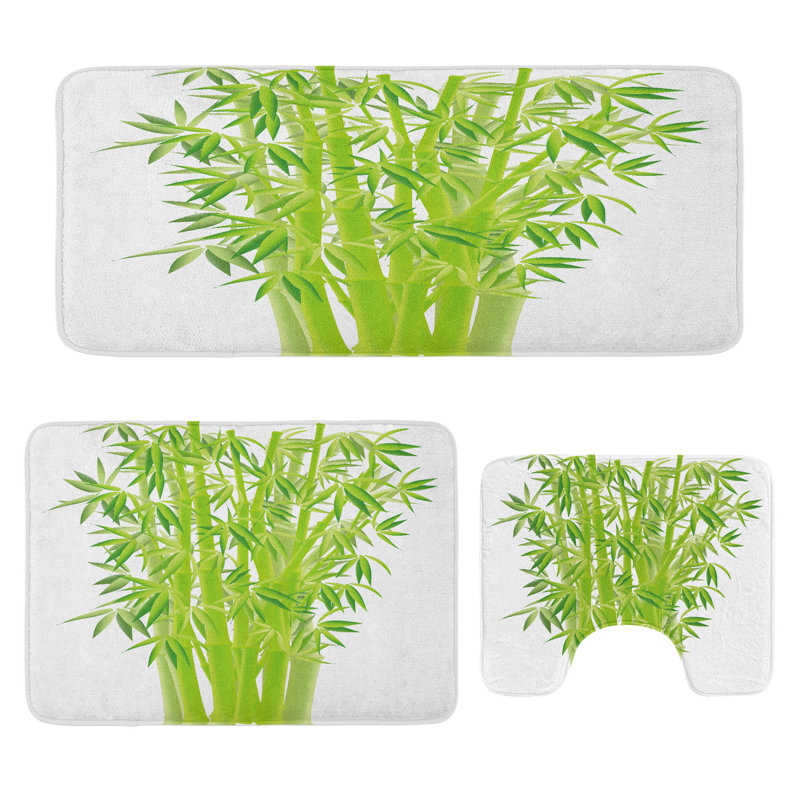  Exotic Bathroom Rug Set 3 Pieces U-Shape & Rectangle Mats Lime Green