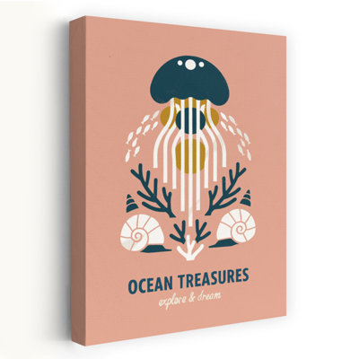 Whimsical Marine Life Minimalist Modern Peaceful Jellyfish Fish Beach Nature Wall Art Print