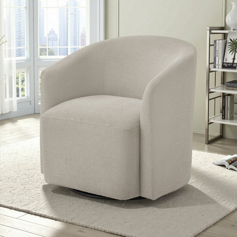 Ardena Swivel Barrel Accent Chair - Commercial Grade Fabric & 360° Smooth Rotation for Small Space Living, Beige