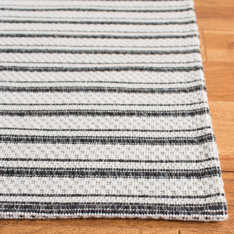 Martha Stewart Cotton Striped Rug in Charcoal/Gray, Rectangle 3' x 5'