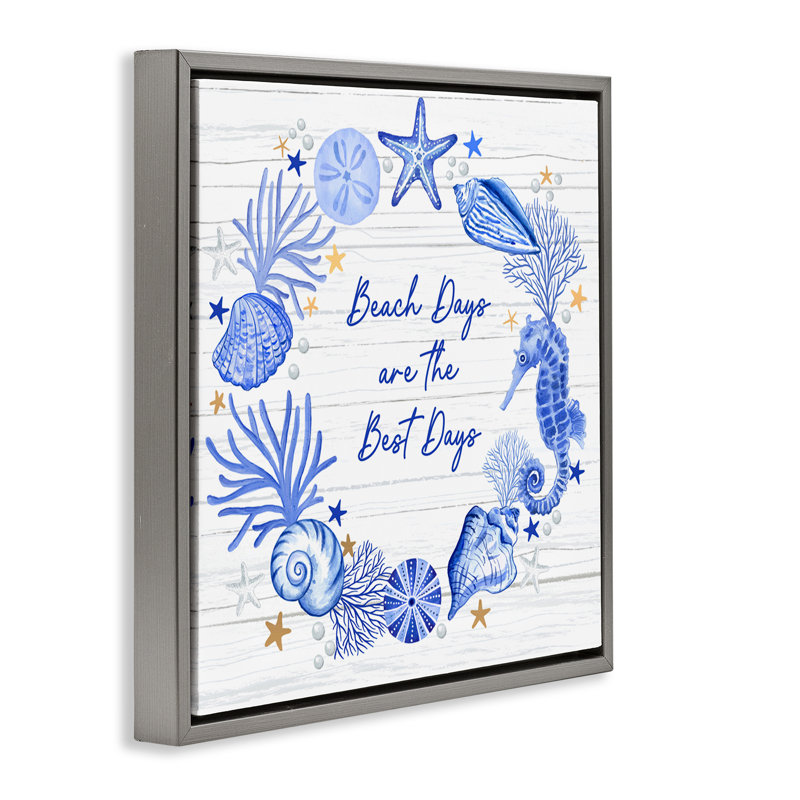 «Beach Days Best Wreath» par Sharon Lee, Cadre flottant gris lustré, H 25 po x l 25 po
