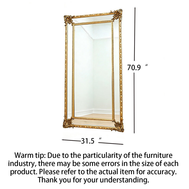 French Vintage Carved Explosion-Proof Full-Length Mirror, 70.87" H x 31.5" W