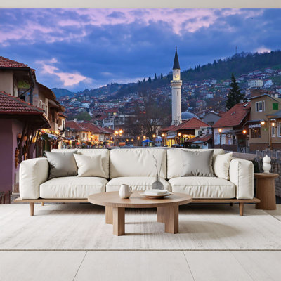 Peel and Stick Wallpaper old town sarajevo bosnia herzegovina old town Wall Murals 69"H x 96"W Removable PVC Wall Paper Self-Adhesive Wall Decor for Bedroom Living Room Home Office