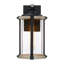13.78" H Industrial Matte Black Outdoor Wall Sconce With Faux Wood-grain Detail And Seeded Glass, Weather-resistant