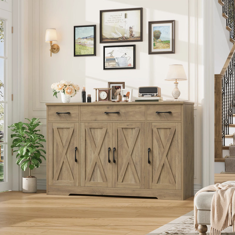 Buffet 55,1 po à 3 tiroirs et tablettes réglables Adra, Brun