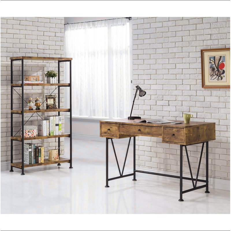 Antique Nutmeg and Black 4-shelf Bookcase, Brown