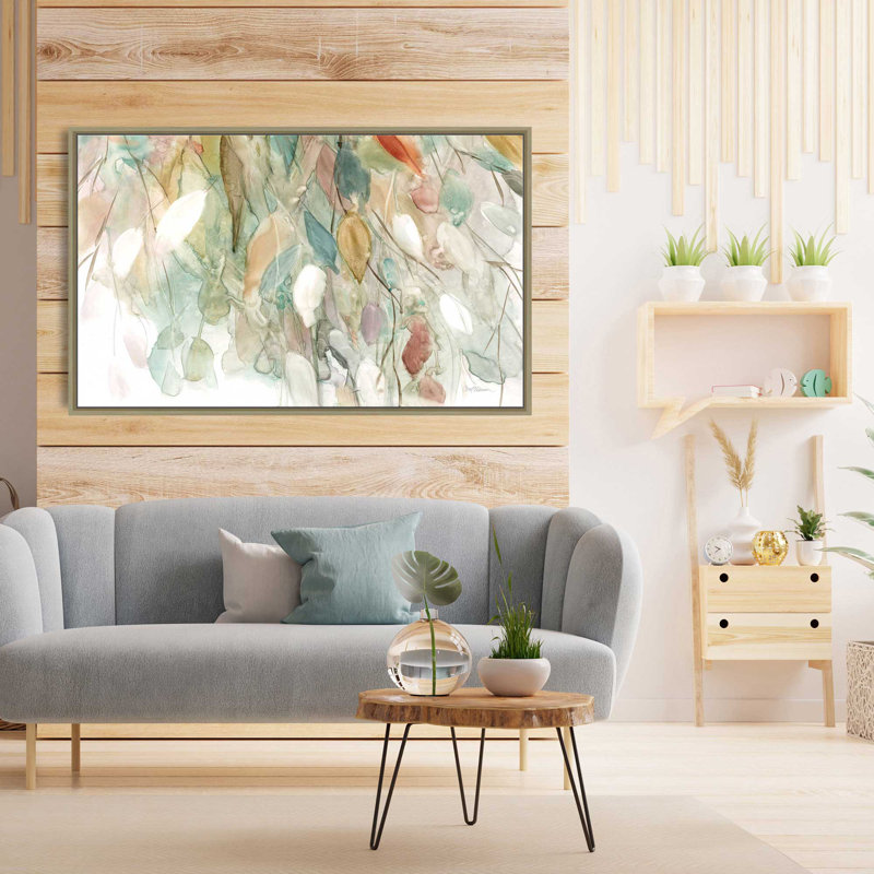 Rainy Cascade I - Peinture, L 43,5 po x H 27,5 po, Encadrement brun
