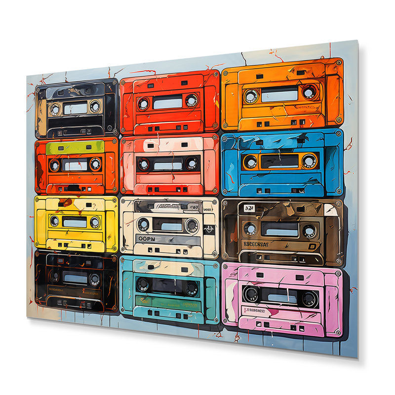 Popart Cassette Tapes II sur impression métallique, H 12 po x l 20 po x P 1 po