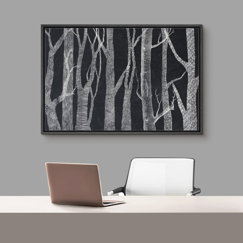 «Dark Grey Trunks Of Birch Trees Abstract Farmhouse Rustic Nature Modern Art Cozy Decor», reproduction d'art sur toile, Noir