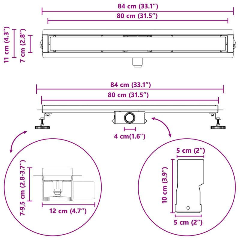  Shower Drain Height Adjustable Stainless Steel 304 Modern Plumbing