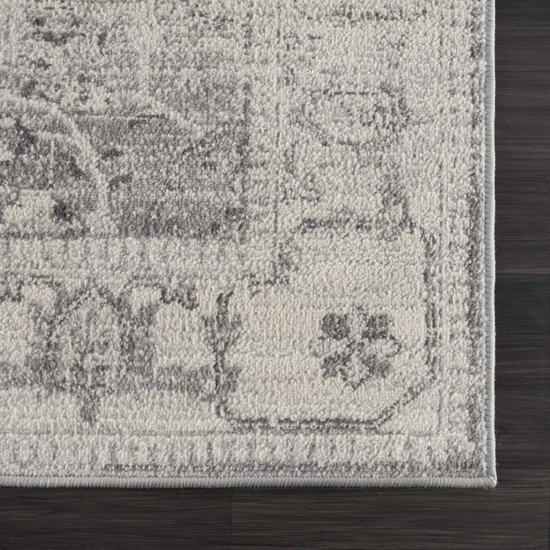 Tapis traditionnel gris clair, gris foncé et beige Eckelman, Rond 5 pi 3 po