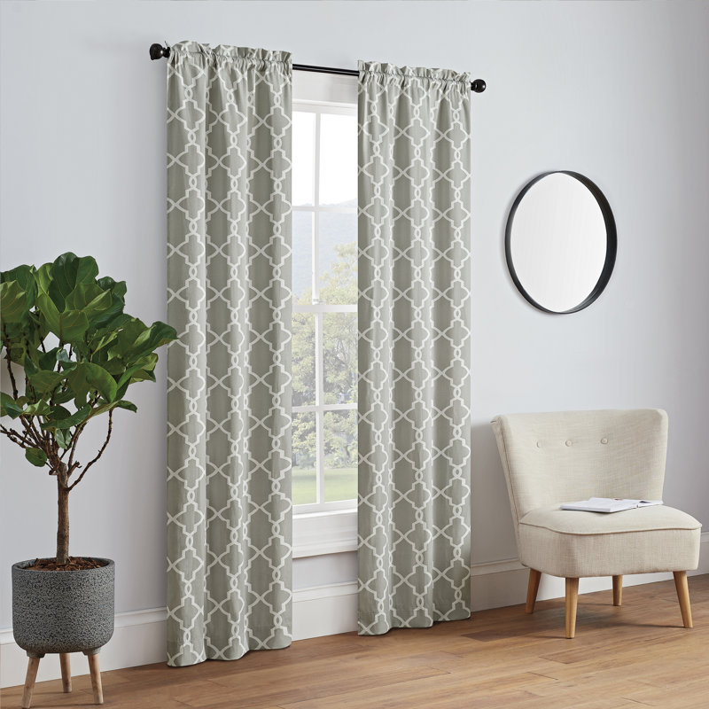Pairs to Go Vickery Printed Trellis Rod Pocket Window Curtain Panel Pair, 28" W x 84" L, Gray