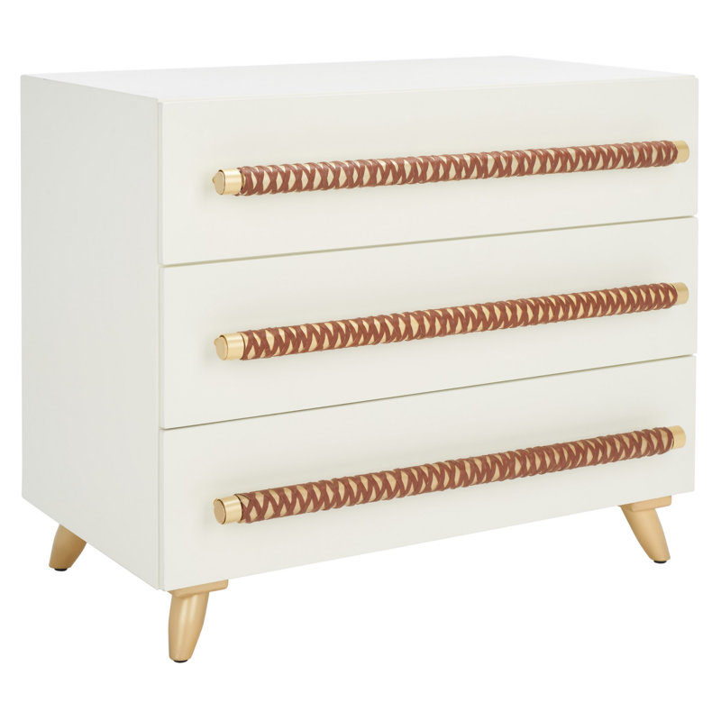 Commode 3 tiroirs l 31,5 po Abdülkerim, Blanc / Doré
