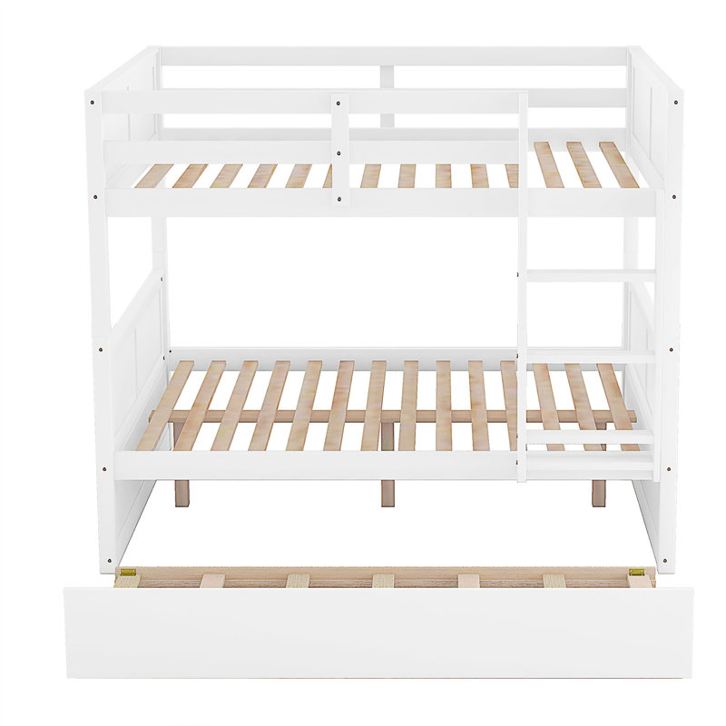 Lit superposé double au-dessus de double avec lit gigogne simple, Blanc