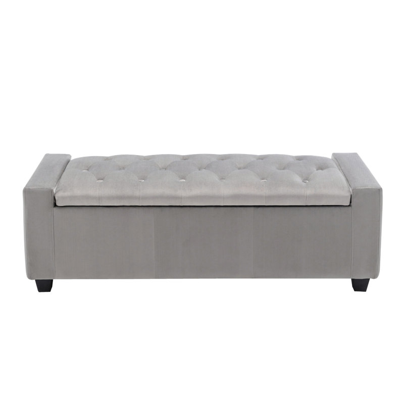 Banc de rangement rembourré en velours Muneeb, Gris