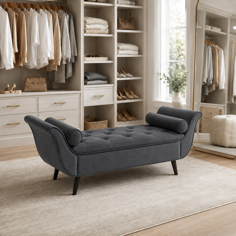 Velvet Upholstered Flip Top and Storage Bench, Grizzly