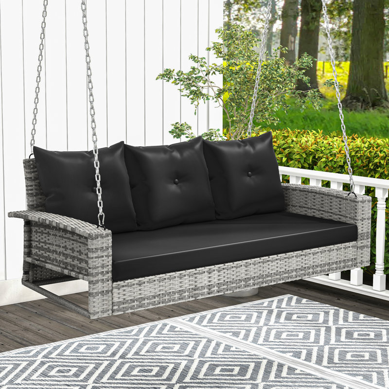 Cathy 3 Person Porch Swing, Black / Grey