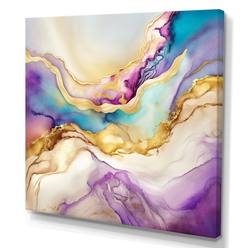 Liquide, univers avec une touche de V doré - reproduction sur toile, L 24 po x H 24 po, Toile tendue