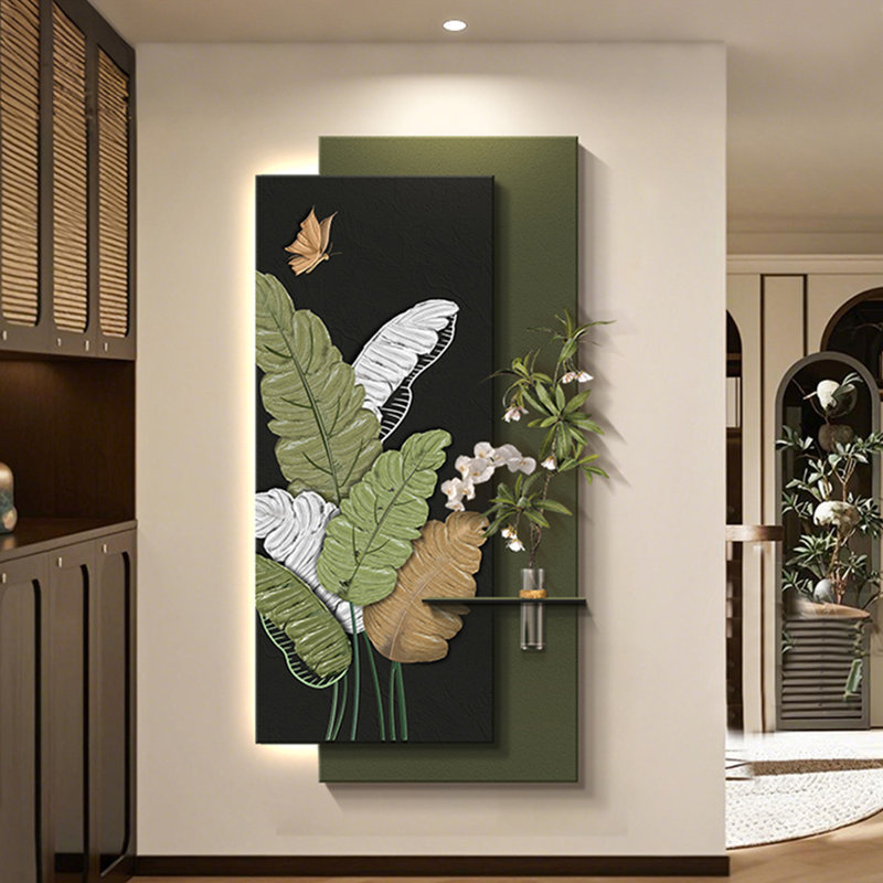 Art mural rectangulaire en bois manufacturé, H 31,5 po x l 15,75 po, Black/Green