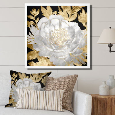 " Exquisite White Rose Blooming Floral Gold Glam "