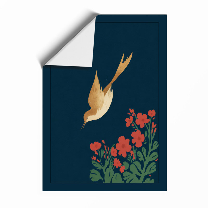 Golden Bird In Descent Botanical - Print, Unframed, A4 - 29.7 x 21.0 cm