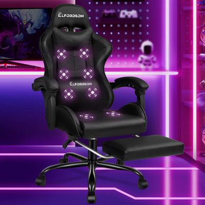ELFORDSON Adjustable Reclining Swiveling PC & Racing Game Chair with Footrest