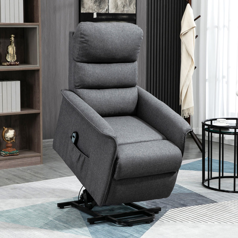 Gray Electric Recliner For Elderly - Power Lift, Remote Control, Side Pockets Living Room Elderly- Lift Chair Linen-Feel, Remote, Comfort