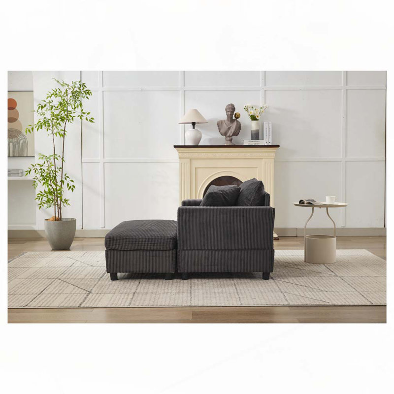 Fauteuil en velours côtelé de 42 po avec repose-pieds pour le salon, Gris foncé