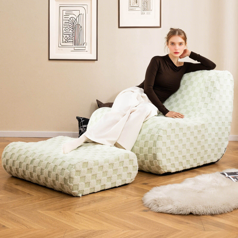  Fauteuil à billes avec repose-pieds en éponge haute élasticité antidérapante et housse en velours vert, Vert
