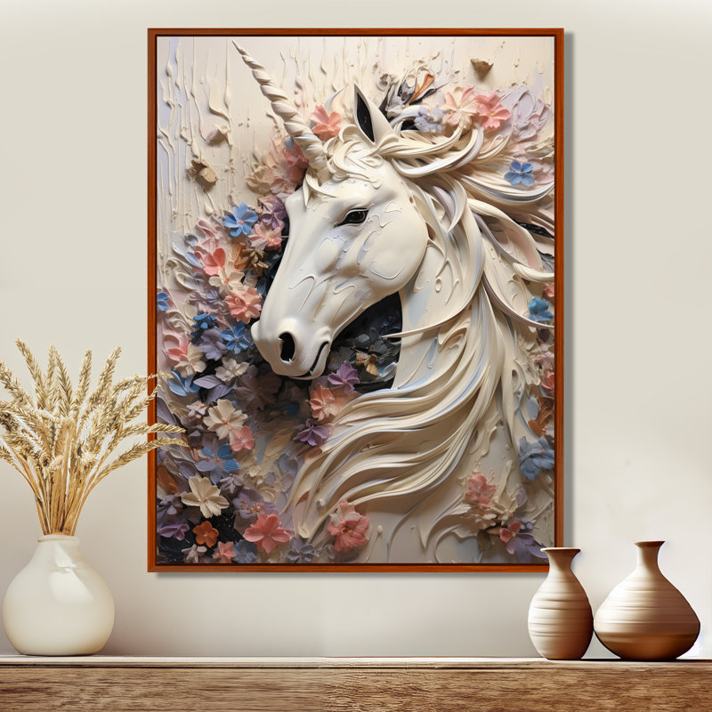 Impression sur toile Luscious Unicorn Fantasy Flower, H 20 po x l 12 po x P 1 po, Cadre flottant brun