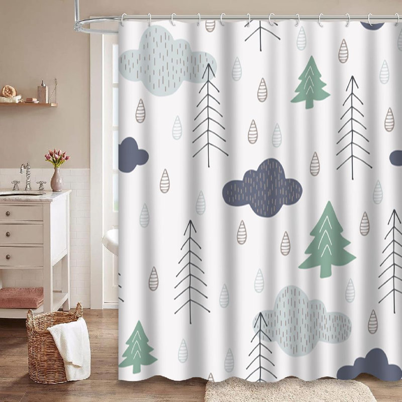 Rideau de douche forêt avec écureuil noir et blanc, L 72 po x l 72 po