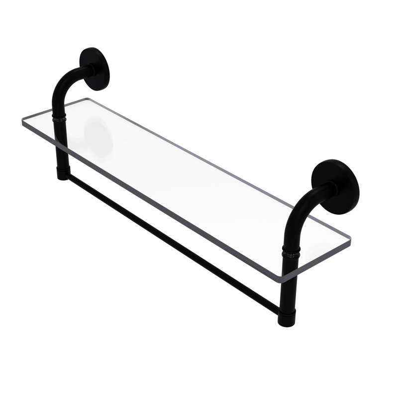 Tioga Bracket Shelf with Towel Bar, Matte Black, 8" H x 16" W x 5" D
