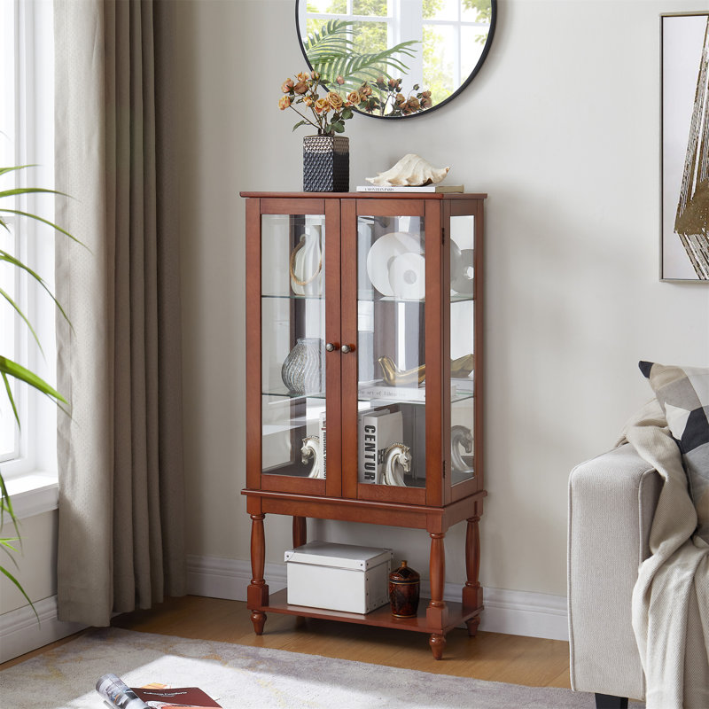 Vitrine lumineuse avec espace de rangement ouvert, Noyer