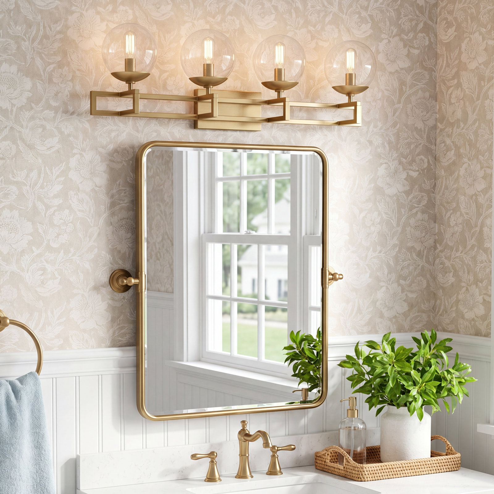 4 Light Dimmable Vanity Light, Brass